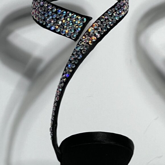 Sergio Rossi Swarovski Crystal Ankle Wrap High Heel Black Satin Shoe Sz 38 - Picture 8 of 15